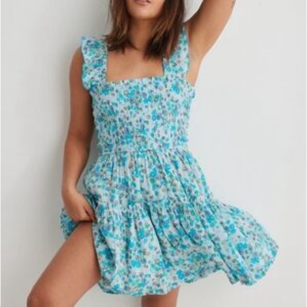Aerie Blue Floral Mini Dress